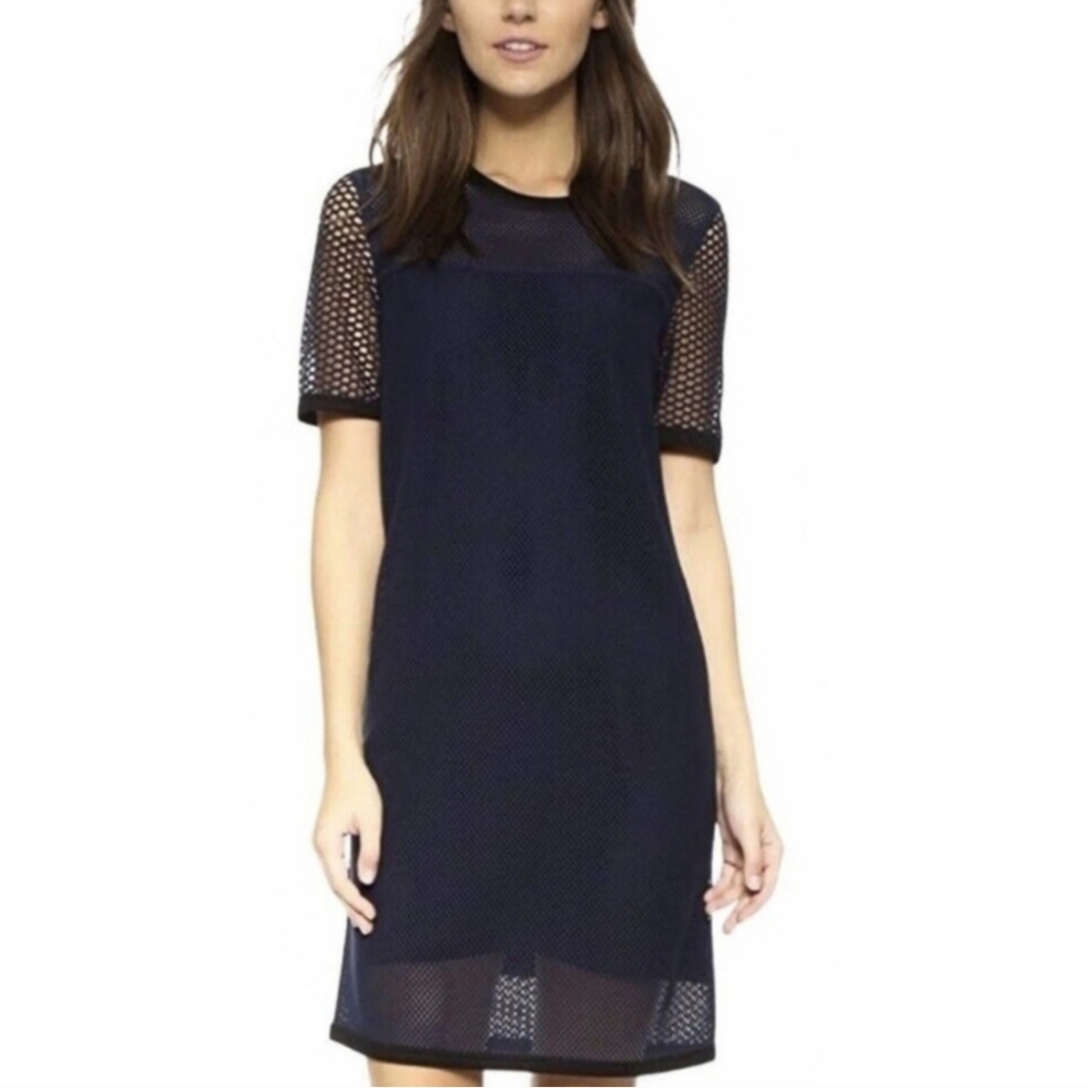 Rag and Bone MSRP $495 Luna Navy Blue Mesh Fishnet Dress Women's Medium Silk - Picture 5 of 12